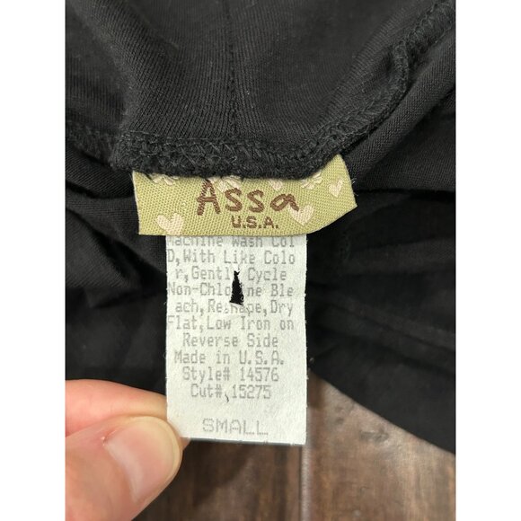 Assa USA Womens Boho Black Wide Leg Pants Decorated Embroidered Hem Sz S - Picture 5 of 8